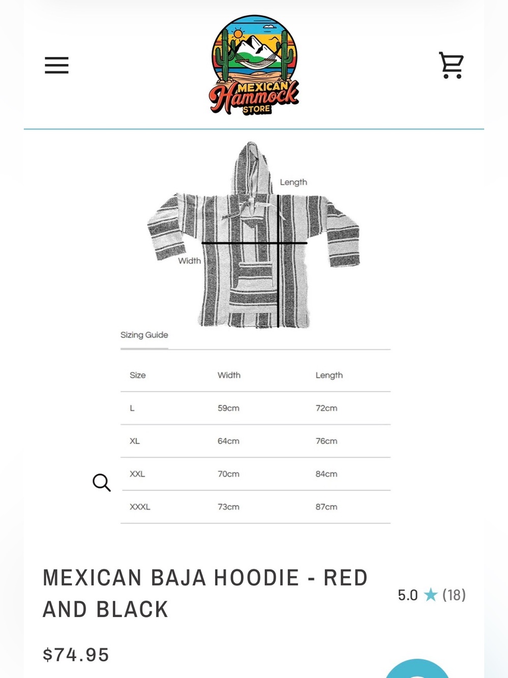 Baja “Drug Rug” Hoodie Red, Black & Gray - Authentic Handmade Cienfuegos - Large - Picture 7 of 7